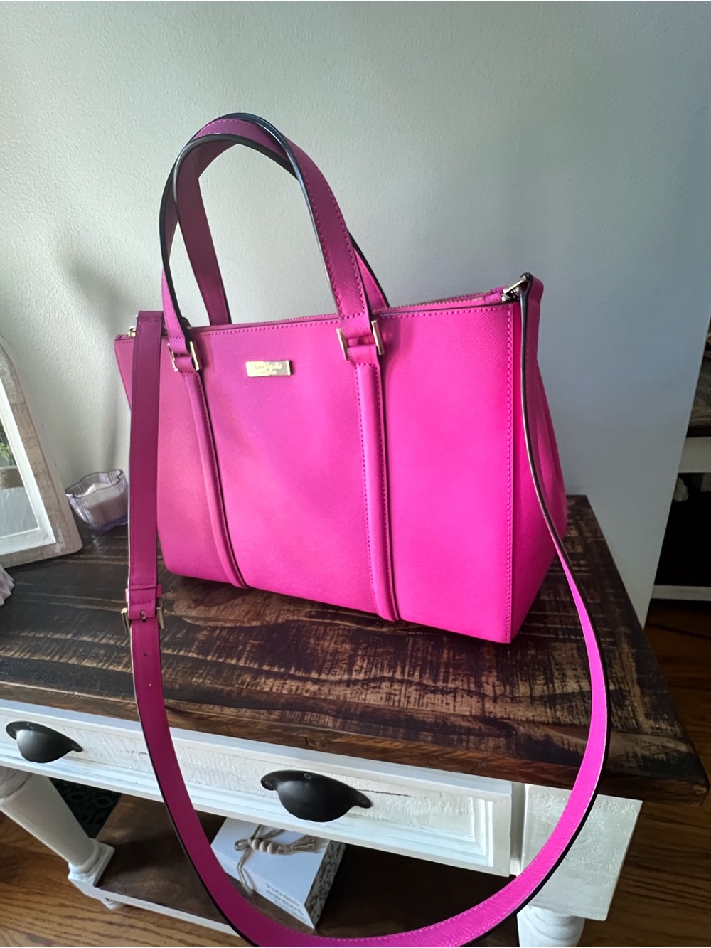 Kate Spade Vibrant Pink Structured Satchel with Removable Strap - Picture 15 of 16